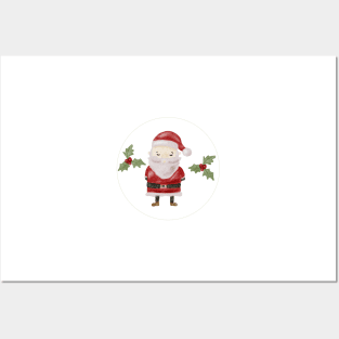 Santa Christmas Watercolor Pattern Posters and Art